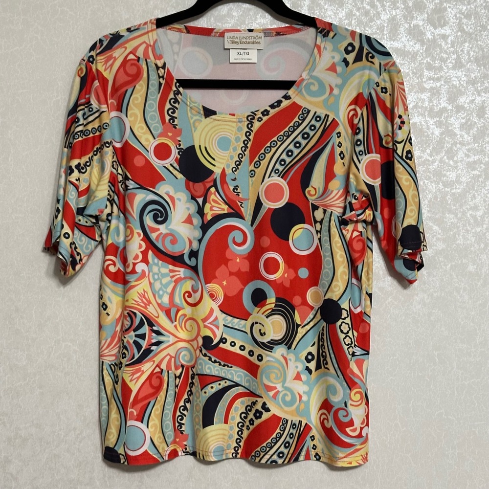 Linda Lundström x Tilley Endurables Abstract Psychedelic Top Retro Print VTG XL
